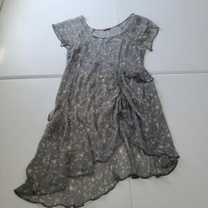 Y2K Fairy Grunge Whimsy Dress Womens Medium Gray Floral Sheer Asymmetrical